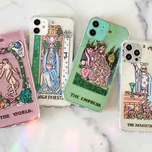 Pastel Psychedelic Aesthetic Tarot Card Phone Case For iPhone 16 15 14 13 12 Mini 7 8 SE XR High Priestess World Empress Magician MagSafe