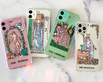 Pastel Psychedelic Aesthetic Tarot Card Phone Case For iPhone 17 16 15 14 13 7 8 SE Galaxy S26 High Priestess World Empress Magician MagSafe