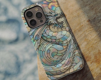 Year of the Dragon Stained Glass Illusion Print Tough Phone Case For iPhone 15 14 13 12 7 8 SE 2022 Galaxy S24 Google Pixel 7 Pro