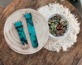 Turquoise Stone Print Apple Watch Band For Series 3 4 5 6 7 8 9 10 11 SE Ultra 38mm 40mm 41mm 42mm 44mm 45mm 46mm 49mm Apple Watch Straps