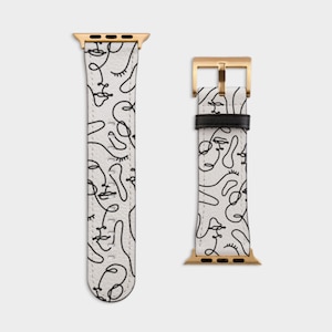 Continuous Line Art Faces Apple Watch Band For All Series (3 4 5 6 7 8 9 SE) With Minimal Aesthetic Design 38 40 41 42 44 45mm