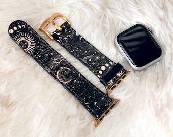 Dark Zodiac Marble Print Apple Watch Band For Women Vegan Leather Mystic Witch 38mm 40mm 42mm 44mm 45mm Series 2 3 4 5 6 7 8 SE- On Sale!