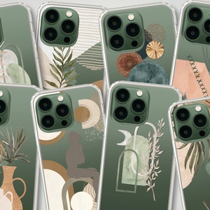 Best Phone Cases For New Alpine Green iPhone 13 Pro and 13 Pro Max, Clear MagSafe Phone Case With Boho Modern Abstract Shapes iPhone 16 Pro