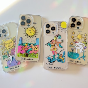 Trippy Psychedelic Aesthetic Tarot Card Clear Phone Case For iPhone 16 15 14 13 12 The Urban Flair Star Moon Sun Fool MagSafe Gift Idea