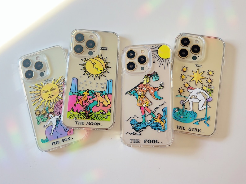 Trippy Psychedelic Aesthetic Tarot Card Clear Phone Case For iPhone 14 Plus 13 12 7 8 SE 2020 XR The Urban Flair Star Moon Sun Fool 