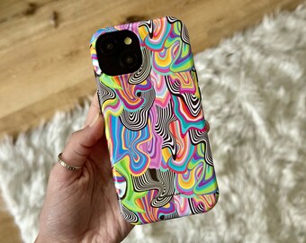 Colorful Trippy Protective Phone Case For Apple iPhone 15, Samsung Galaxy, Google Pixel Tough Mobile Cover With Aesthetic Design