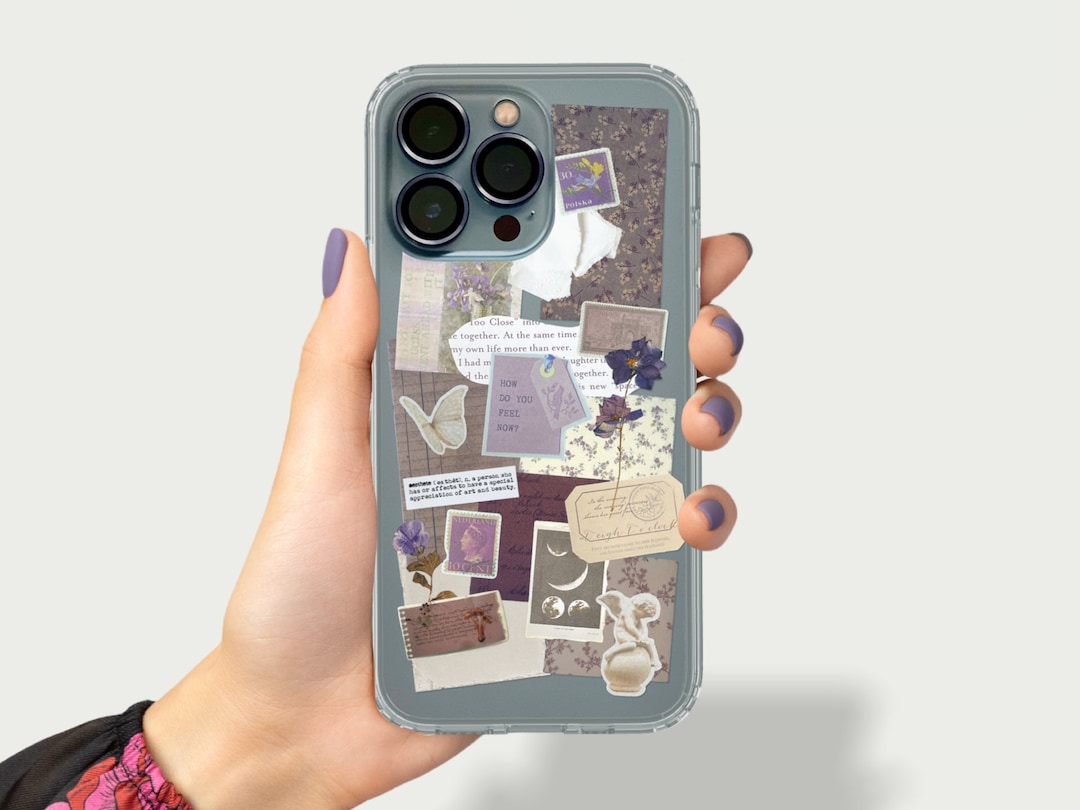 Lavender Aesthetic Collage Clear Phone Case for iPhone 16 15