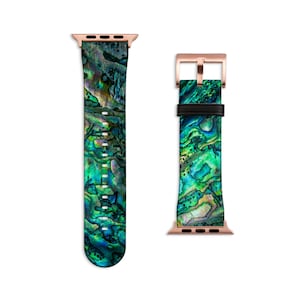 Green Abalone Paua Print Apple Watch Band 40mm 38mm 41mm 42mm Apple Watch Straps 44mm 45mm Band Faux Vegan Leather All Series