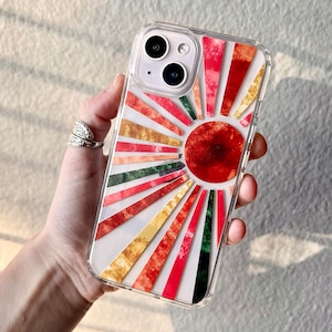 Boho Sun Rays Clear Phone Case For iPhone 16 15 Pro 14 Plus 13 Pro Max 12 Mini XR 7 8 SE Galaxy S25 Cover With Aesthetic Design MagSafe