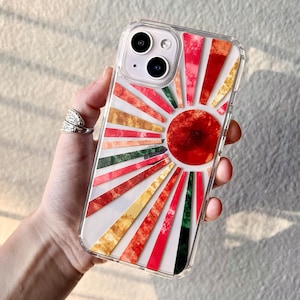 Boho Sun Rays Clear Phone Case For iPhone 15 Pro 14 Plus 13 Pro Max 12 Mini XR 7 8 SE 2022 Galaxy S24 Cover With Aesthetic Design