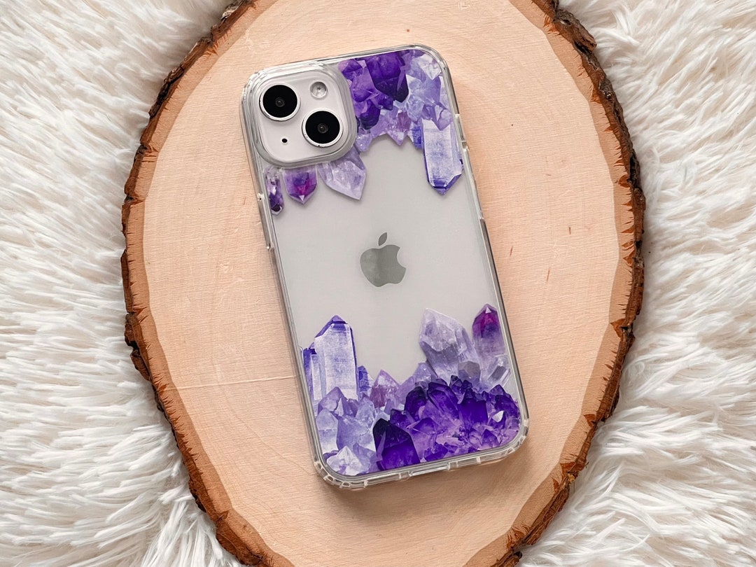 Purple Amethyst Crystal Clear Phone Case for iPhone 16 15 14 Purple Amethyst Crystal Clear Phone Case for iPhone 16 15 14