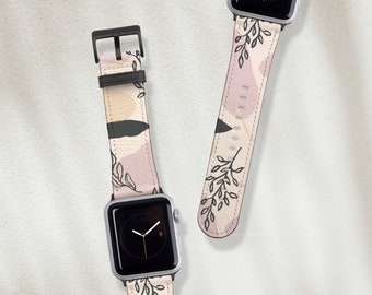 Minimal Pale Modern Shapes Apple Watch Band For Women Faux Vegan Leather Watch Straps 38mm 40mm 41mm 42mm 44mm 45mm Series 3 4 5 6 7 8 9 SE