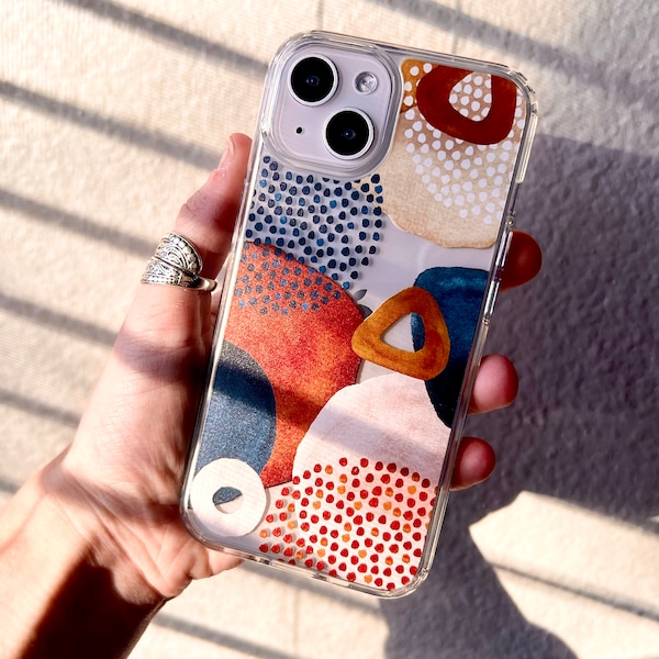 Messy Rustic Abstract Shapes Phone Case For iPhone 17 16 15 14 13 Mini 7 8 SE MagSafe With Modern Aesthetic Design S26 S25