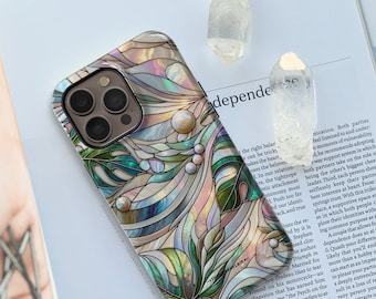 Monstera Leaves Stained Glass Illusion Print MagSafe Phone Case For iPhone 15 14 13 12 (Mini, Plus, Pro Max) Cover With Built In Magnet