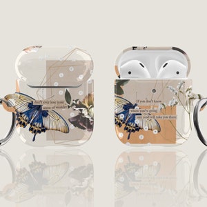 Cute Butterfly Abstract AirPods Case Aesthetic Air Pods Case Pretty Floral Air Pod Pro Cover With Keychain Carabiner Clip Airpod 1 2 Cases