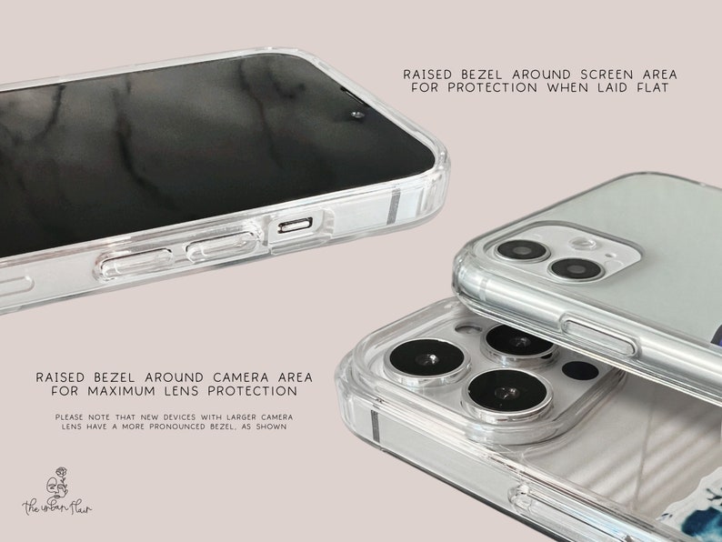 Peut inclure: Coque de t&eacute;l&eacute;phone transparente avec un motif marbr&eacute;. La coque a des rebords sur&eacute;lev&eacute;s autour de l'&eacute;cran et de l'appareil photo pour prot&eacute;ger le t&eacute;l&eacute;phone lorsqu'il est pos&eacute; &agrave; plat ou tomb&eacute;.