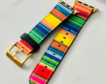 Serape Apple Watch Band 38mm 41mm 40mm 42mm 44mm 45mm iWatch Band Western Apple Watch Straps Faux Vegan Leather Series 3 4 5 6 7 8 9 SE