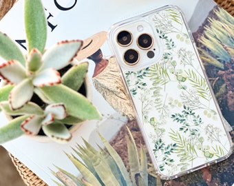 Chic Foliage Phone Case For iPhone 15 14 13 12 Mini XR 7 8 Clear Phone Cover With Aesthetic Leaves Baby Breath Design Galaxy S24- On Sale!