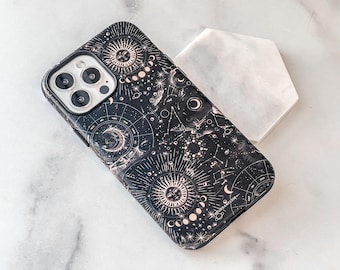 Dark Zodiac Marble Print Phone Case For iPhone 18 Pro Max 17 16 15 14 13 7 8 SE Galaxy S26 S25 Pixel 11 10 9