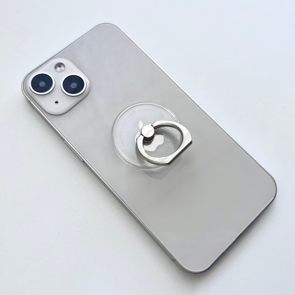 Plain Clear Circle Ring Grip Holder For iPhone or Galaxy 360 Phone Stand With Silver Ring- On Sale!