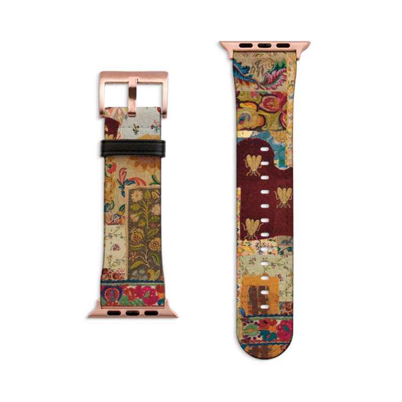 Mixed Media Boho Art Apple Watch Band - Fits All iWatch Series - Sizes 38mm 40mm 42mm 44mm - Women’s Vegan Leather Strap With Design