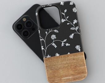 Minimal Floral Wood Print Phone Case For iPhone 17 16 15 14 13 7 8 SE S26 S25 Pixel 10 9 Pro