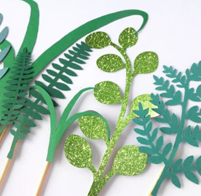 Shiny Green Iridescent Grass Glitter Plant Cupcake Cake Fern Topper Decoration D\u00e9coration G\u00e2teau Gazon Plantes Foug\u00e8re