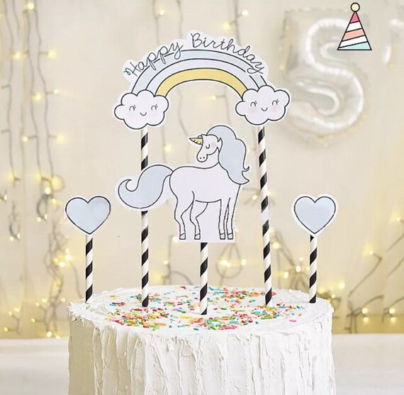 1set Unicorn Happy Birthday Cake Cupcake Topper Decoration Etsy