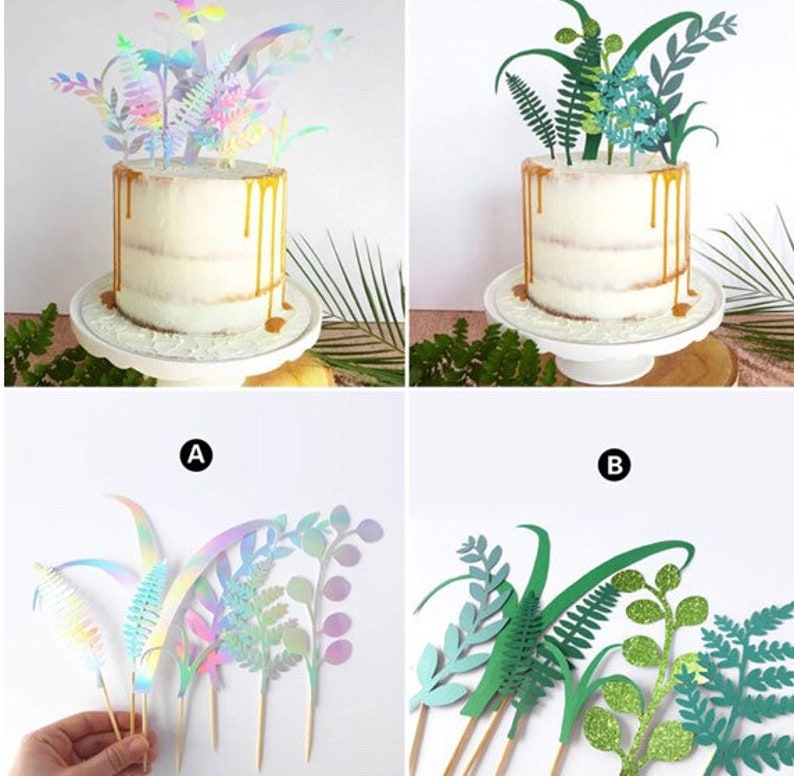 Shiny Green Iridescent Grass Glitter Plant Cupcake Cake Fern Topper Decoration D\u00e9coration G\u00e2teau Gazon Plantes Foug\u00e8re