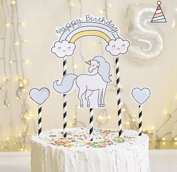 1set Unicorn Happy Birthday Cake Cupcake Topper Decoration Etsy