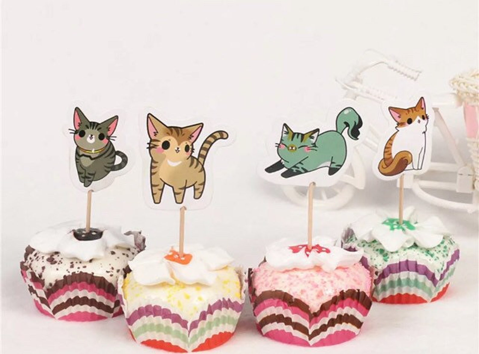 24Pcs Kitty Cat Fun Animal Cake Cake Décorations Cartoon / | Etsy