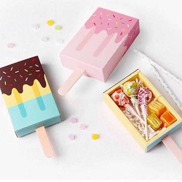 10Pcs Pink or Blue Cute Ice Cream Birthday Wedding Favor Candy Boxes