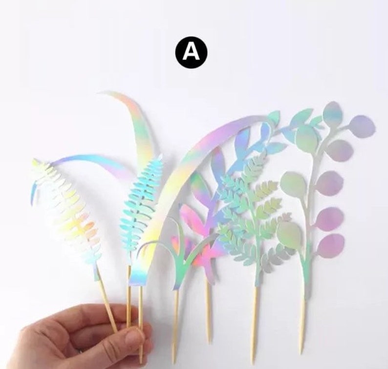 Shiny Green Iridescent Grass Glitter Plant Cupcake Cake Fern Topper Decoration D\u00e9coration G\u00e2teau Gazon Plantes Foug\u00e8re