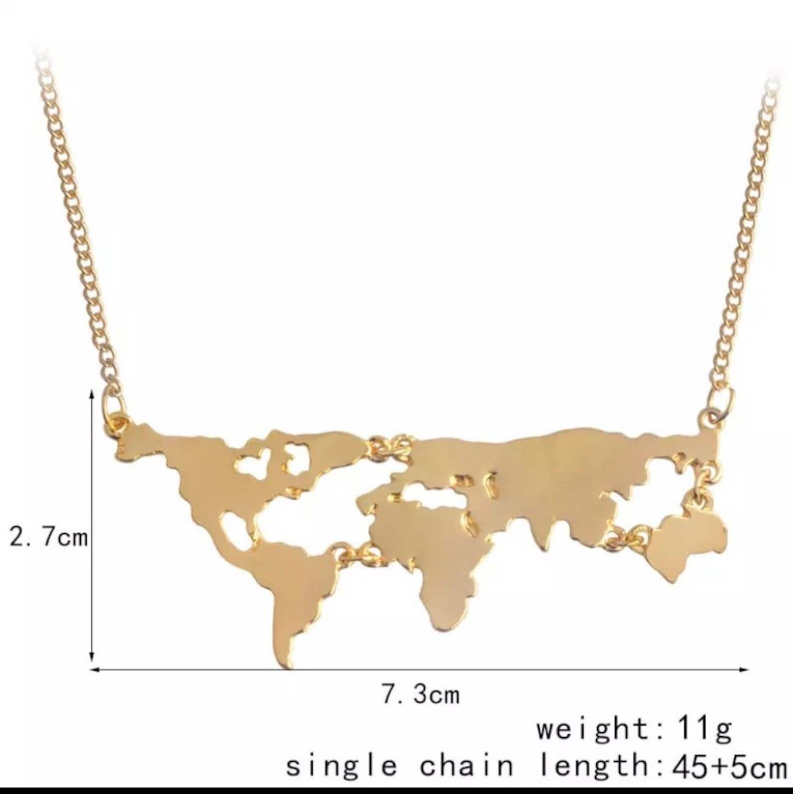 World Map Necklace Globetrotter Gold Map Pendant World Choker Etsy Canada