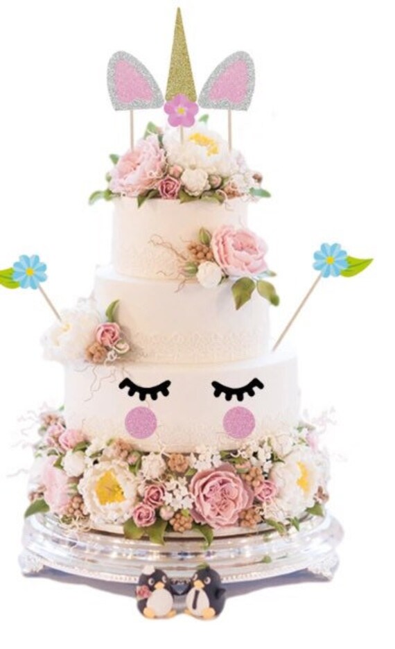 1 Set Diy Unicorn Cake Glitter Party Topper Decoration Etsy