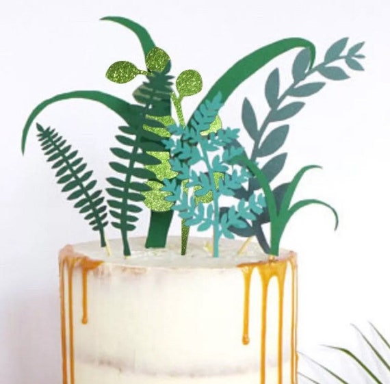 Shiny Green Iridescent Grass Glitter Plant Cupcake Cake Fern Topper Decoration D\u00e9coration G\u00e2teau Gazon Plantes Foug\u00e8re