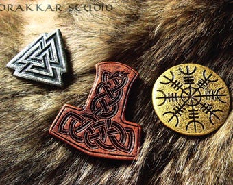 Set of 3 viking fridge magnets. Norse mythology symbols