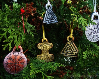 Set of  7 Christmas Tree Decorations in Viking Style