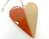 Heart Ornament, Speckled, Red, Handmade, Ceramic, Glazed, Pottery, One of a kind, Unique