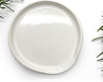 Handmade Spoon Rest, White, Ceramic, Glazed, Pottery, One of a kind, Unique
