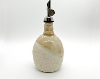 Cruet 11oz, Tan, Cream, Speckled, Oil Bottle, Speckled, Handmade, Ceramic, Glazed, Pottery, Unique, One of a kind