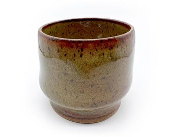 Handmade Tumbler, 11 ounces, Jade Green, Tan overtones, Speckled, Ceramic, Glazed, Pottery, One of a kind, Unique