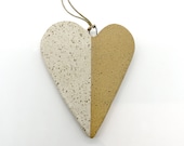 Heart Ornament, Speckled, White, Handmade, Ceramic, Glazed, Pottery, One of a kind, Unique