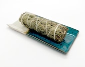 Sage/Herb Burning Dish, Peacock blue, Off white, Speckled, Handmade, Ceramic, Glazed, Pottery, One of a kind, Unique