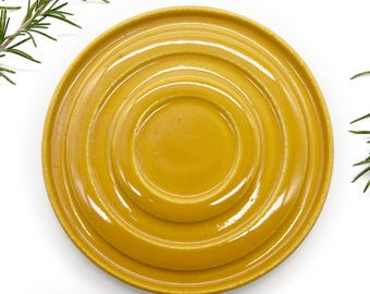 Olive Oil Plate, Yellow, Mustard color, Handmade, Ceramic, Glazed, Pottery, Unique, One of a kind