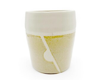 Handmade Tumbler, 15 ounces, Khaki, Cream colored, Porcelain, Ceramic, Glazed, Pottery, One of a kind, Unique