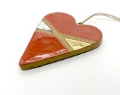 Heart Ornament, Speckled, Red, Gold, Silver, Handmade, Ceramic, Glazed, Pottery, One of a kind, Unique