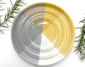 Olive Oil Plate, Multi, Yellow, Grey, White, Handmade, Ceramic, Glazed, Pottery, Unique, One of a kind