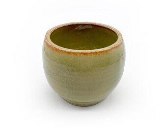 Handmade Cup, 8 ounces, Jade Green, Tan accents, Ceramic, Glazed, Pottery, One of a kind, Unique
