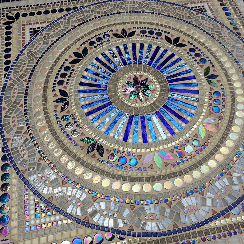 Mosaic Table Square Mosaic Table Cream and Blue Flower Etsy UK